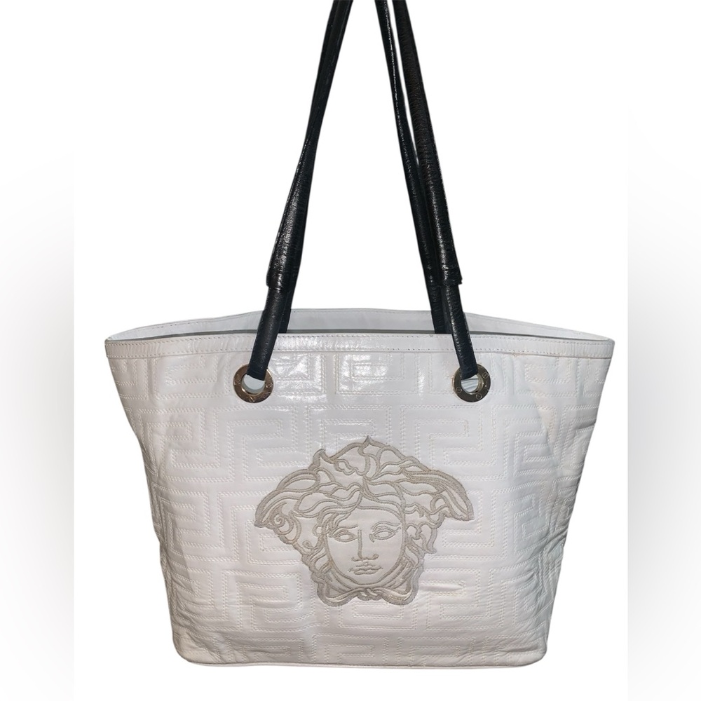 Versace leather White and Black Medusa Tote